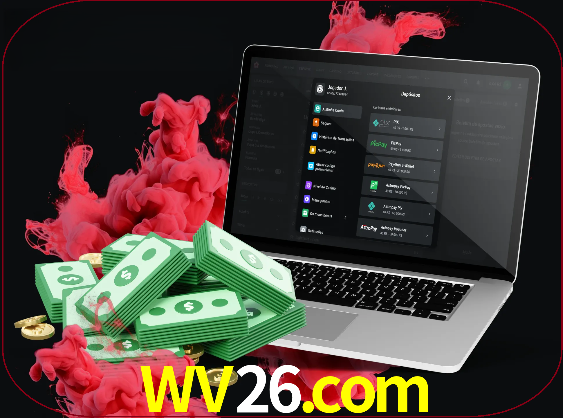 Para efetuar um depósito na sua conta wv26, basta escolher o método de depósito e especificar o montante.